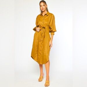 Entro Camel Midi Shirt Dress Tie Waist